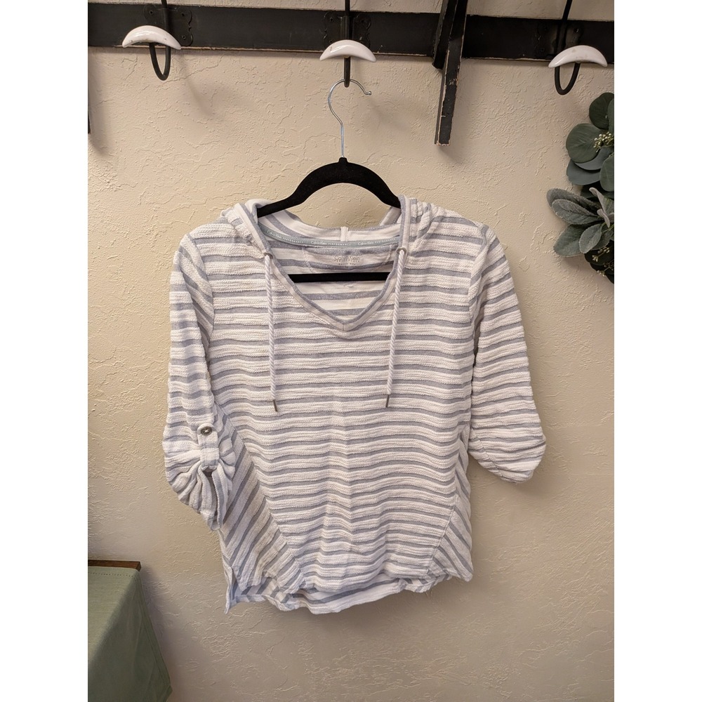 Calvin Klein Performance Womens Striped Hoodie Sleeve Lightweight Size M
